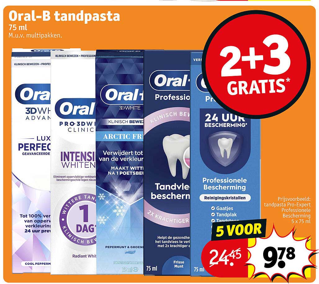Oral-B tandpasta 75 ml 2+3 GRATIS*