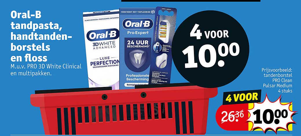 Oral-B tandpasta, handtandenborstels en floss 4 voor 10.00