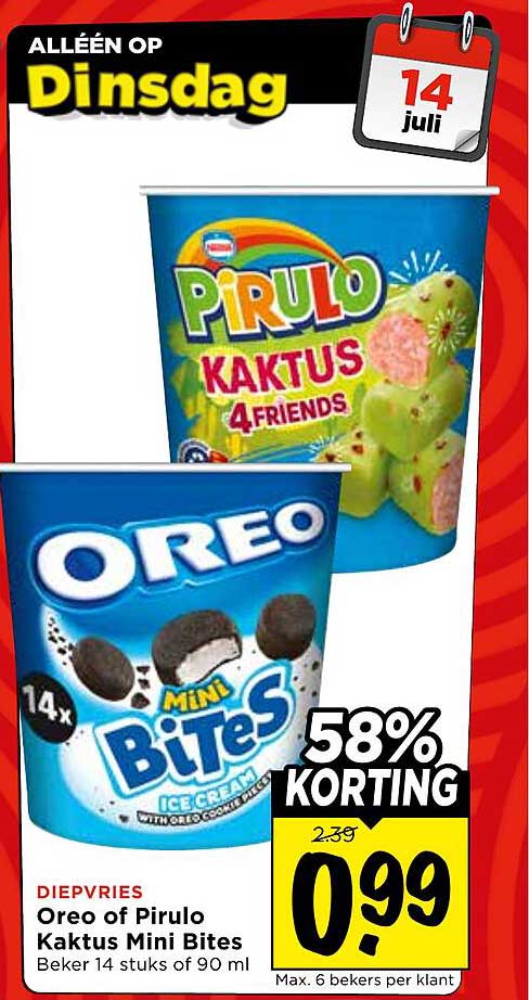 Oreo of Pirulo Kaktus Mini Bites Beker 14 stuks of 90 ml