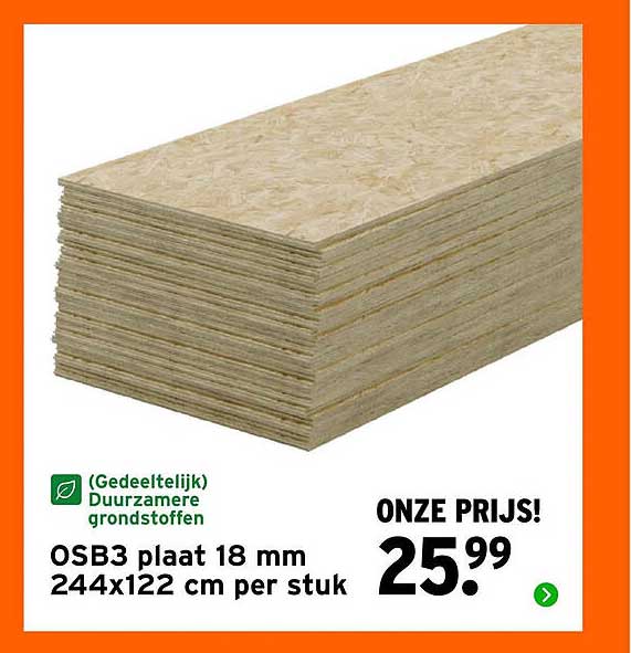 OSB3 plaat 18 mm 244x122 cm per stuk
