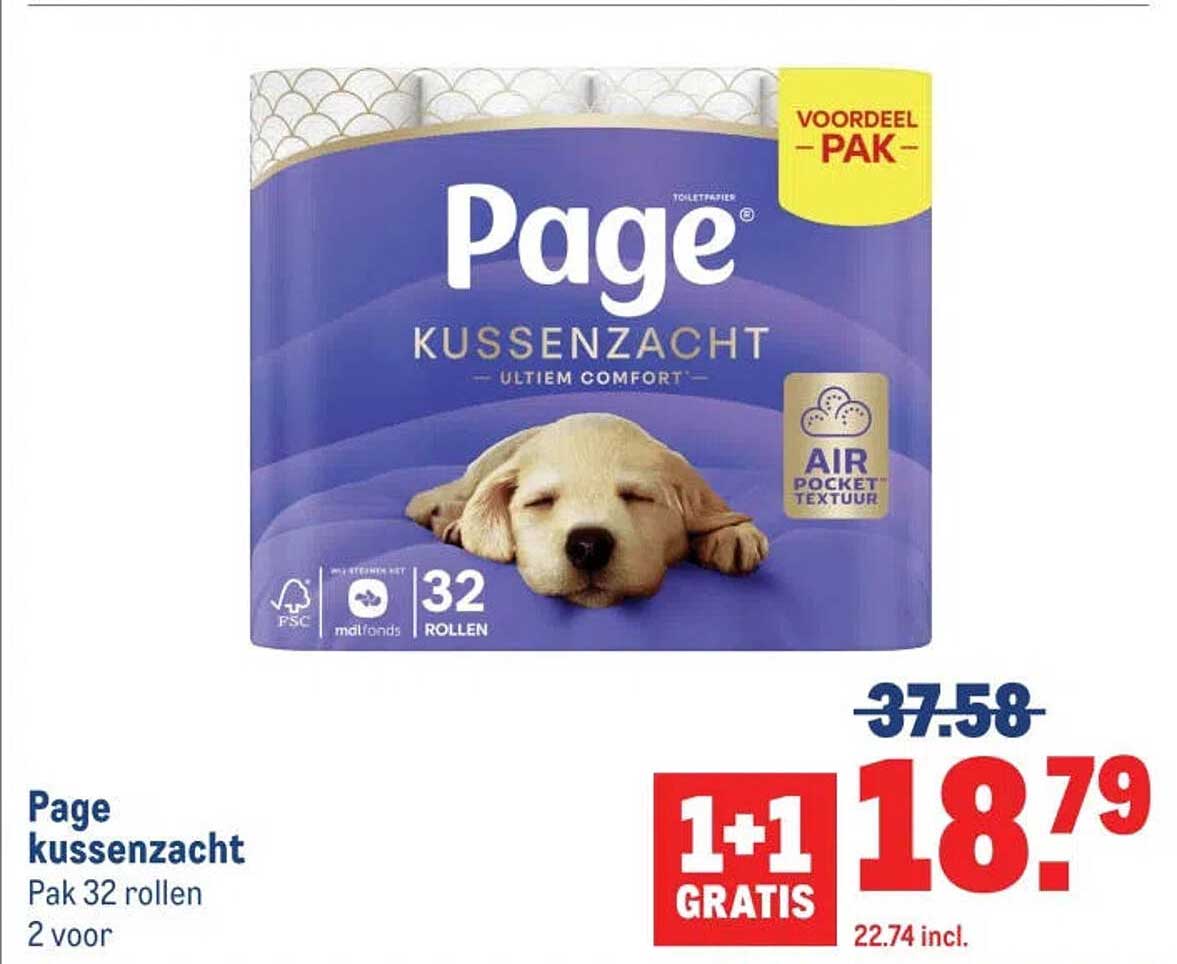 Page kussenzacht Pak 32 rollen 1+1 GRATIS