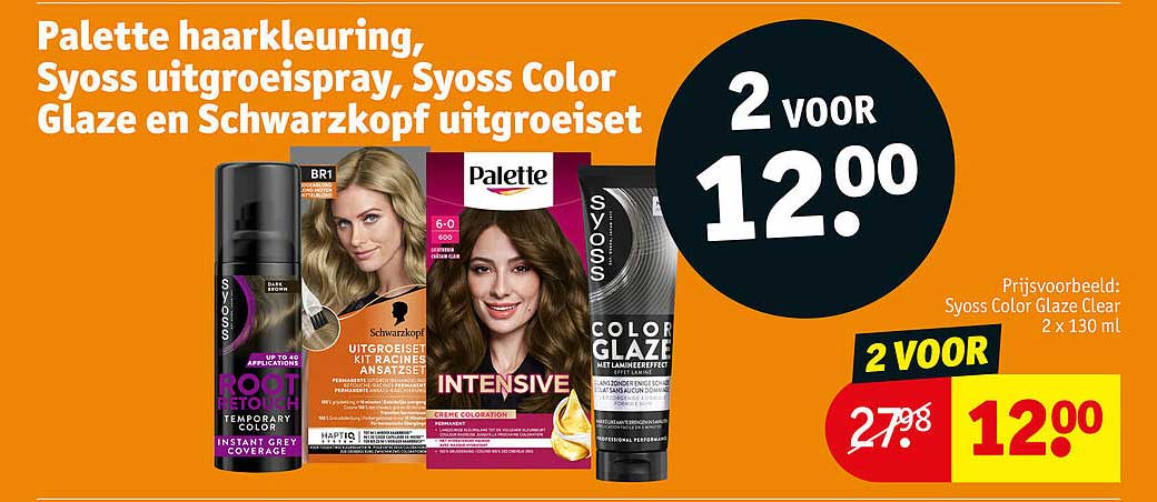 Palette haarkleuring, Syoss uitgroeispray, Syoss Color Glaze en Schwarzkopf uitgroeiset