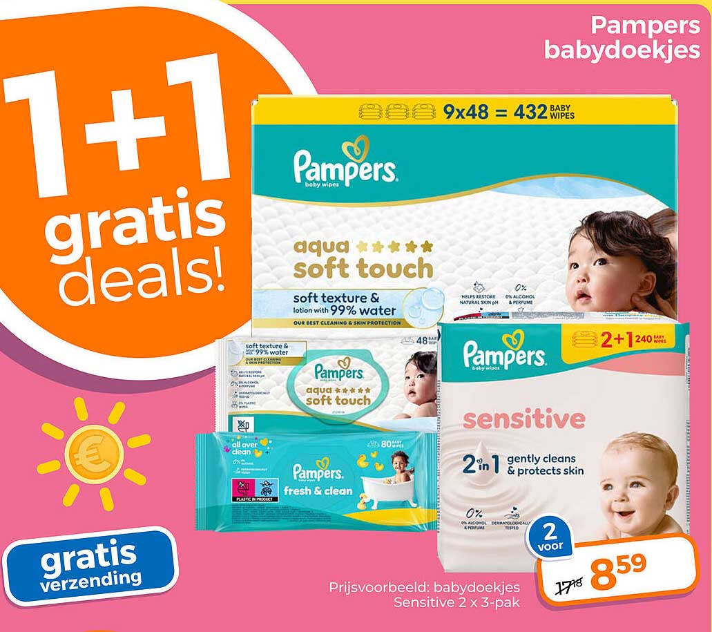 Pampers babdoekjes 1+1 gratis