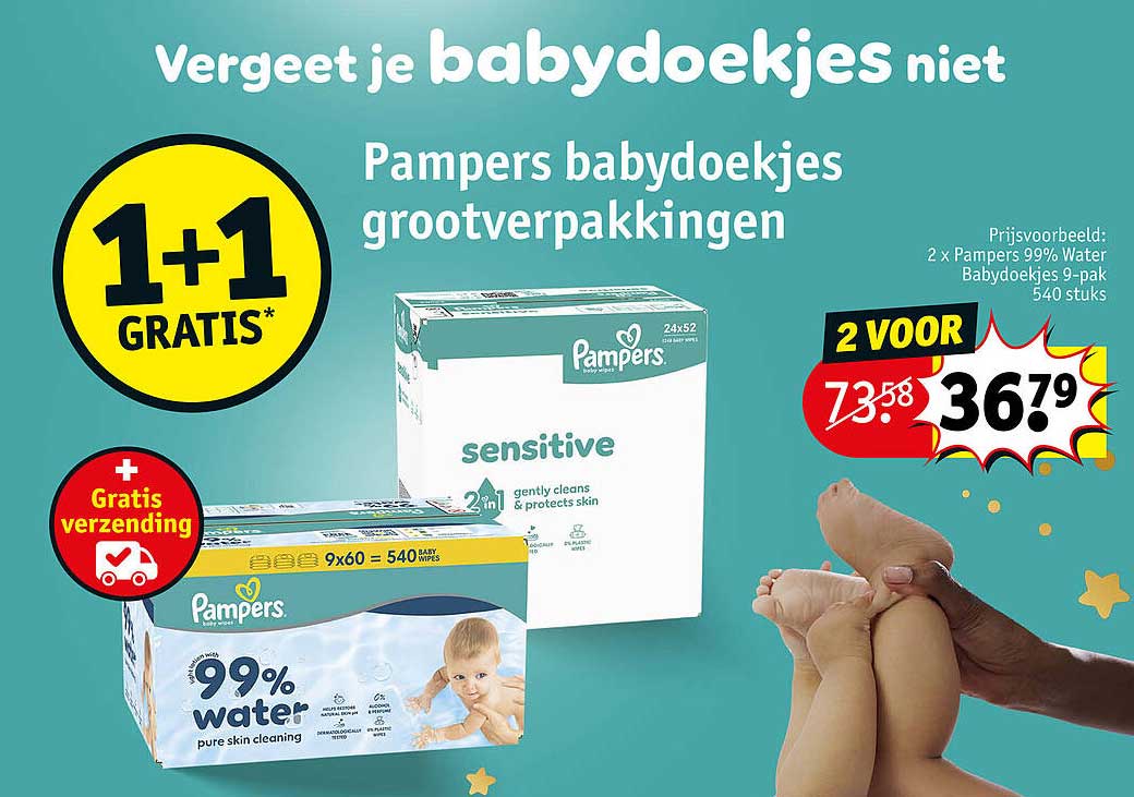 Pampers babydoekjes grootverpakkingen 1+1 GRATIS