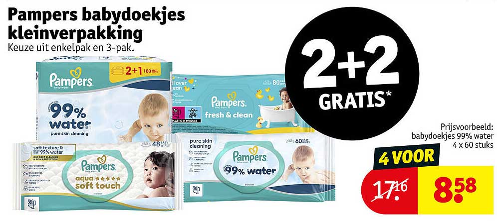 Pampers babydoekjes kleinverpakking 2+2 gratis*