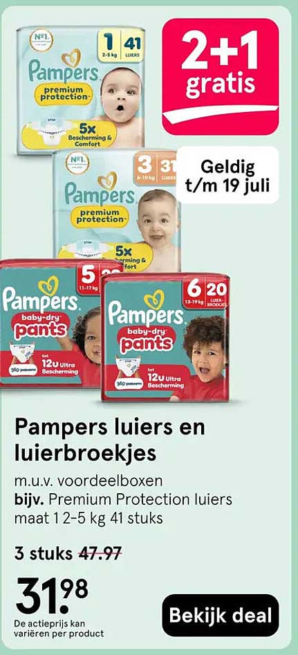 Pampers luiers en luierbroekjes 2+1 gratis