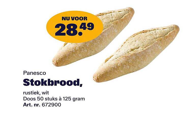 Panesco stokbrood, rustiek, wit Doos 50 stuks à 125 gram