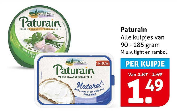 Paturain Alle kuipjes van 90 - 185 gram M.u.v. light en rambol PER KUI PJE