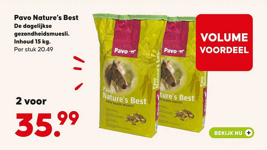 Pavo Nature’s Best De dagelijkse gezondheidsmuesli. Inhoud 15 kg. VOLUME VOORDEEL