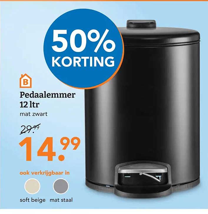 Pedaalemmer 12 ltr mat zwart 50% KORTING