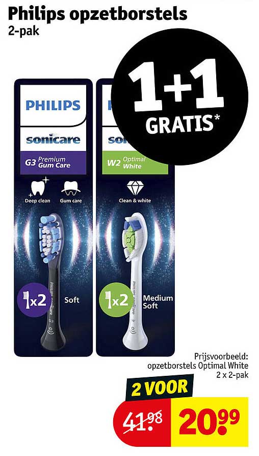 Philips opzetborstels 2-pak 1+1 GRATIS*