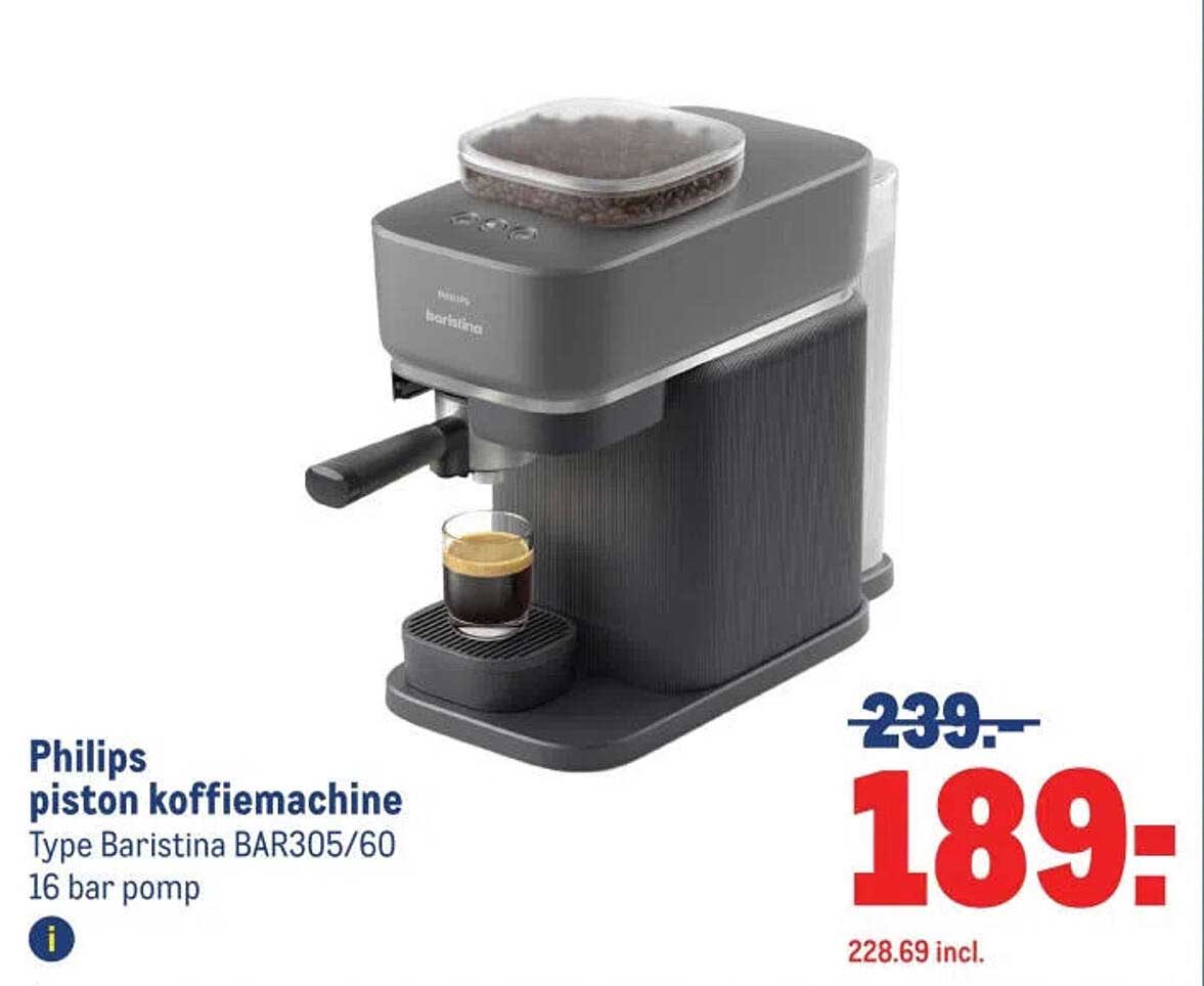 Philips piston koffiemachine Type Baristina BAR305/60 16 bar pomp