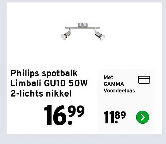 Philips spotbalk Limbali GU10 50W 2-lichts nikkel