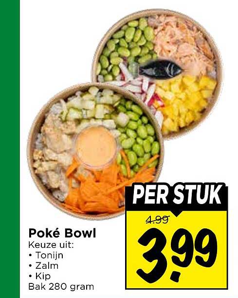 Poké Bowl Keuze uit: Tonijn, Zalm, Kip Bak 280 gram PER STUK