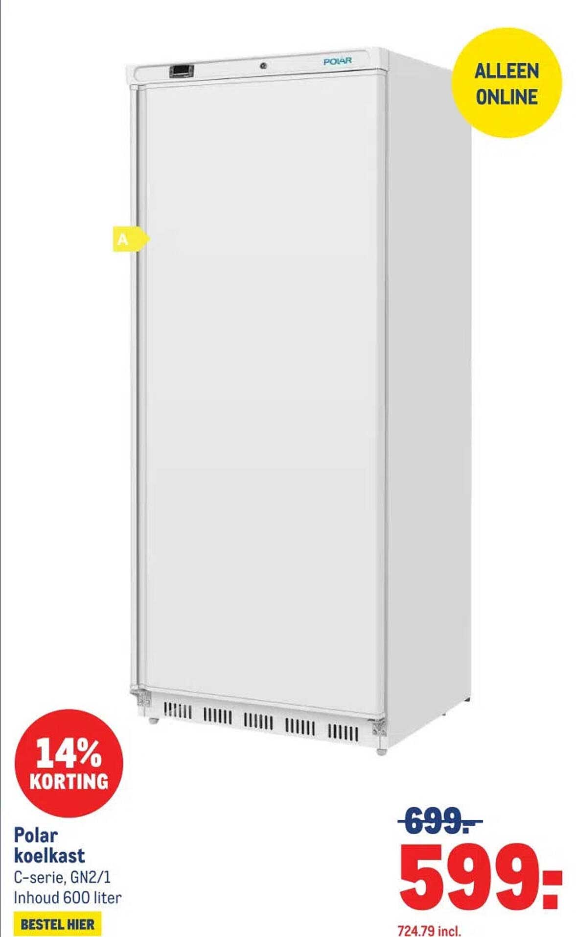 Polar koelkast C-serie, GN2/1 Inhoud 600 liter