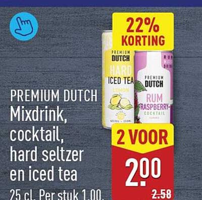 PREMIUM DUTCH Mixdrink, cocktail, hard seltzer en iced tea