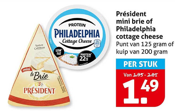 Président mini brie of Philadelphia cottage cheese Punt van 125 gram of kuip van 200 gram PER STUK