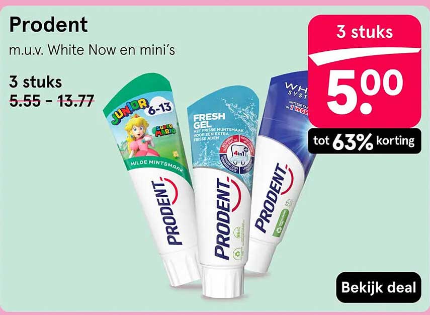 Prodent m.u.v. White Now en mini’s 3 stuks