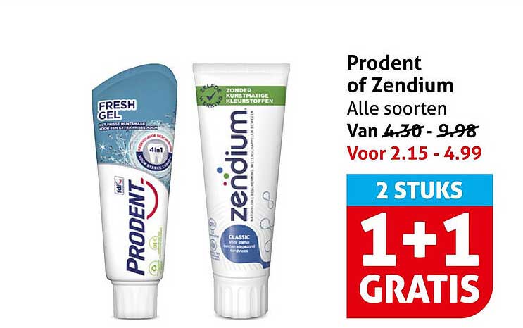 Prodent of Zendium Alle soorten 2 STUKS 1+1 GRATIS