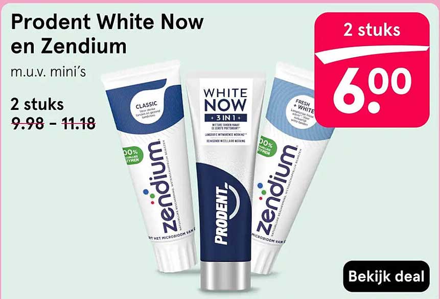 Prodent White Now en Zendium m.u.v. mini’s 2 stuks