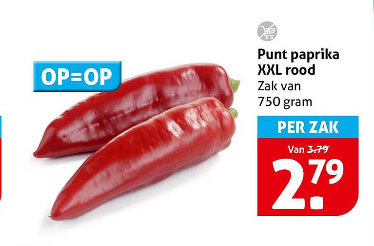 Punt paprika XXL rood Zak van 750 gram