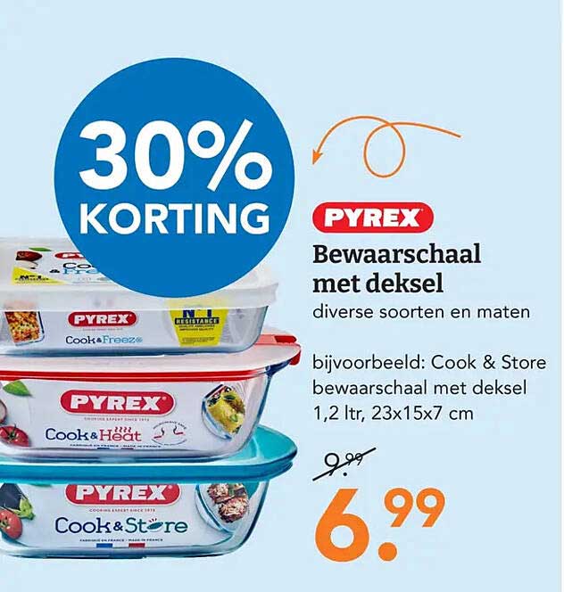 PYREX Bewaarschaal met deksel diverse soorten en maten 30% KORTING