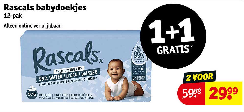 Rascals babydoekjes 12-pak 1+1 gratis