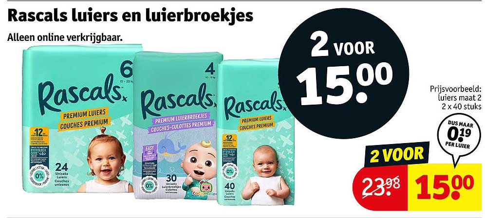 Rascals luiers en luierbroekjes 2 voor 15.00