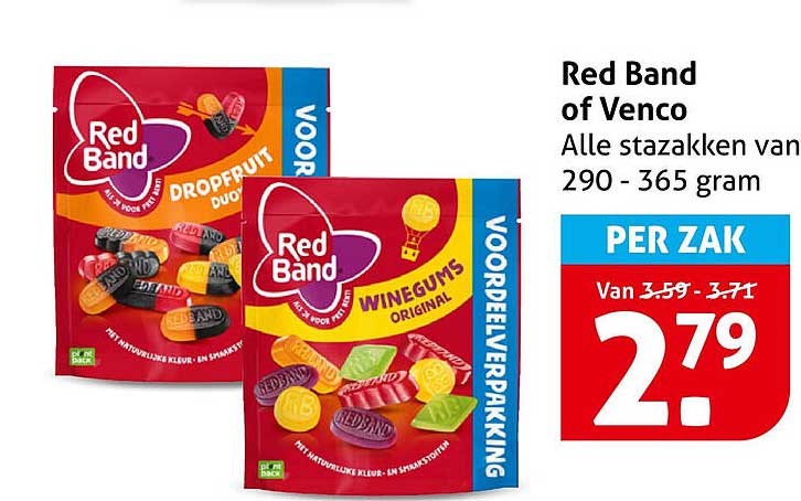 Red Band of Venco Alle stazakken van 290 - 365 gram PER ZAK