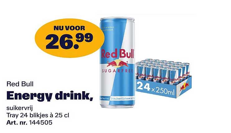 Red Bull Energy drink, suikervrij Tray 24 blikjes à 25 cl Art. nr. 144505
