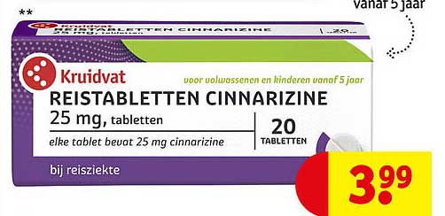 REISTABLETTEN CINNARIZINE 25 mg, tabletten