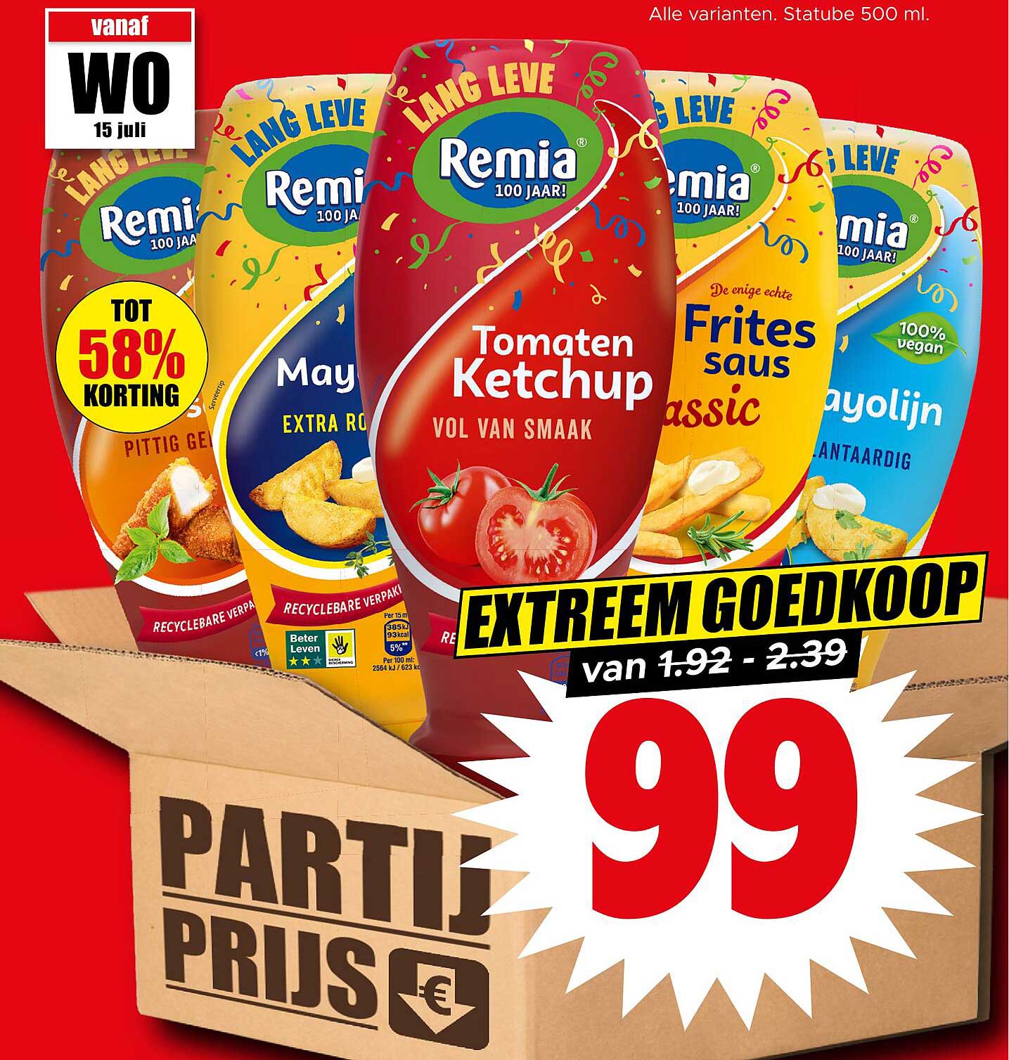 Remia Alle varianten. Statube 500 ml. EXTREEM GOEDKOOP