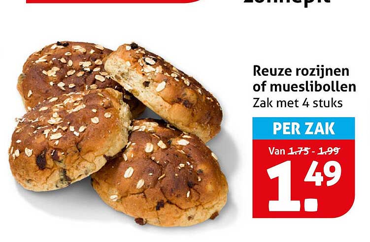 Reuze rozijnen of mueslibollen Zak met 4 stuks PER ZAK