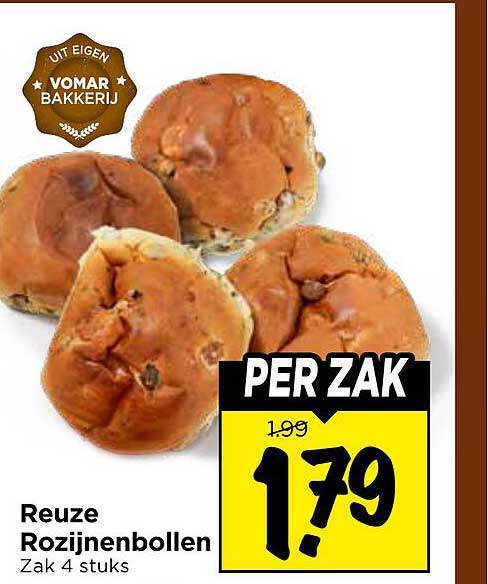 Reuze Rozijnenbollen Zak 4 stuks PER ZAK
