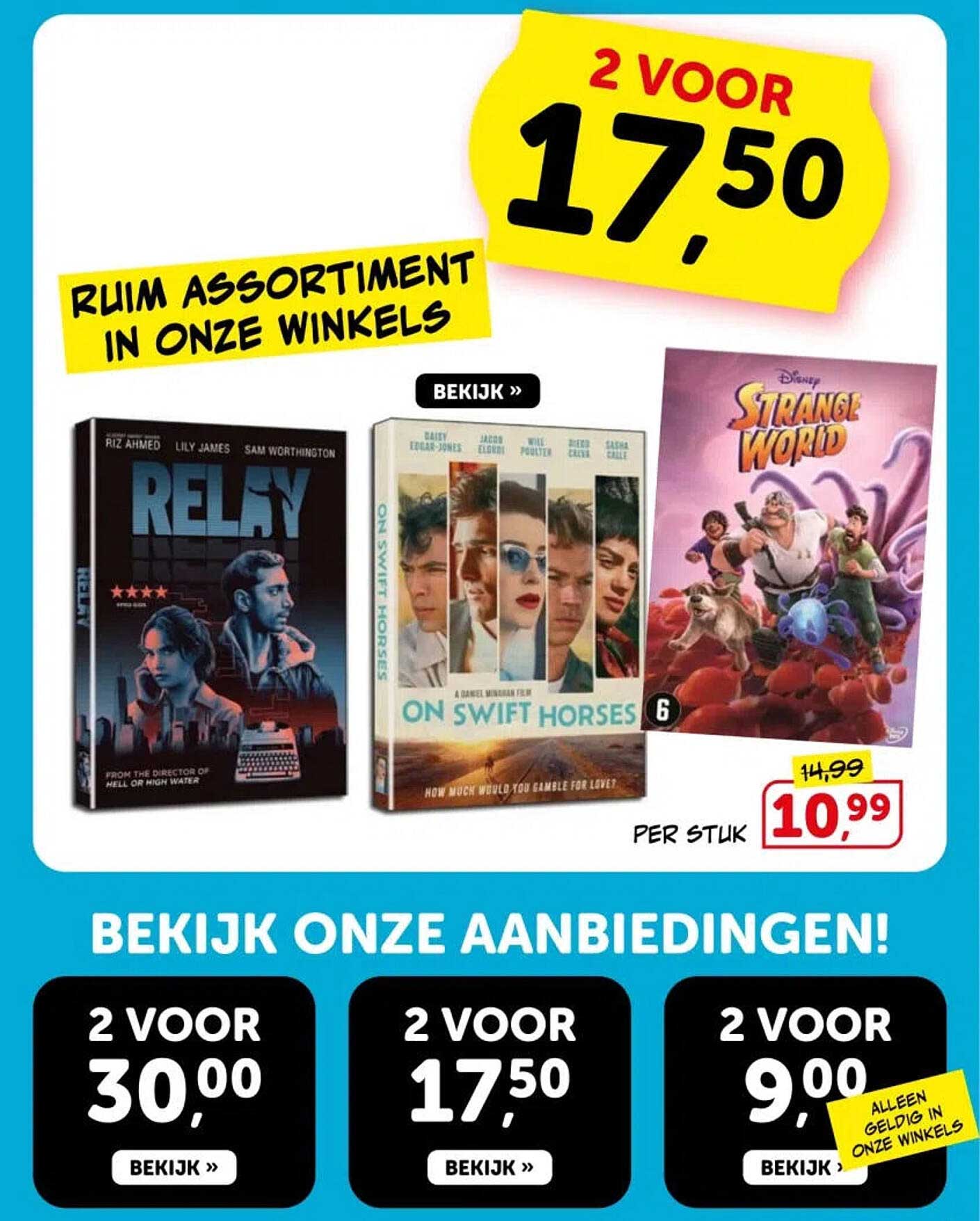 Rijk assortiment in onze winkels 2 voor 17,50