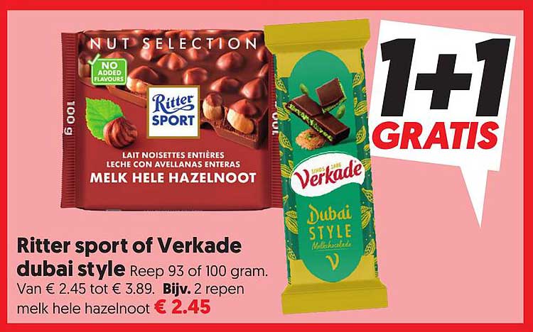 Ritter sport of Verkade dubai style 1+1 GRATIS