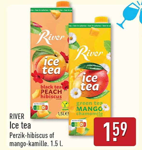 RIVER Ice tea Perzik-hibiscus of mango-kamille, 1.5 l.