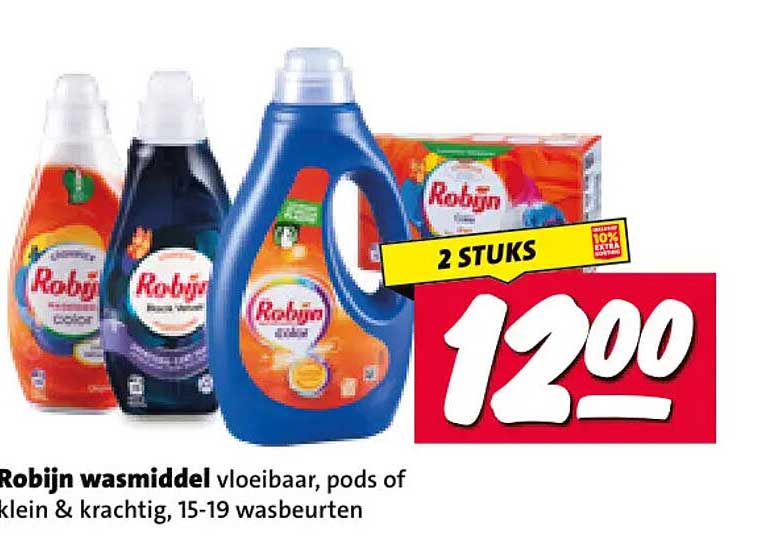 Robijn wasmiddel vloeibaar, pods of klein & krachtig, 15-19 wasbeurten 2 STUKS