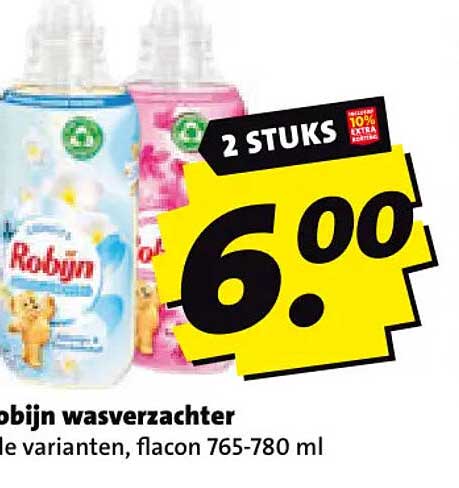 Robijn wasverzachter alle varianten, 2 stuks 10% extra korting