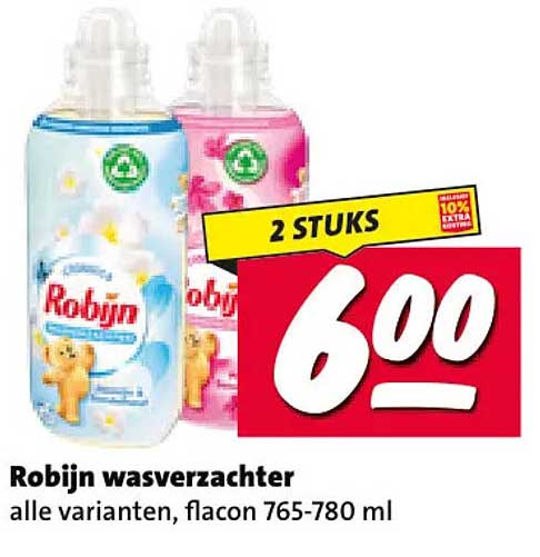 Robijn wasverzachter alle varianten, flacon 765-780 ml 2 STUKS