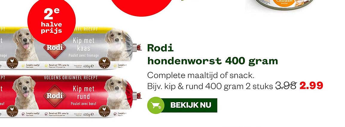 Rodi hondenworst 400 gram 2e halve prijs