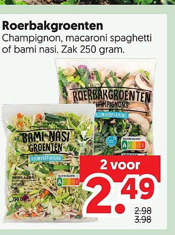 Roerbakgroenten Champignon, macaroni spaghetti of bami nasi. Zak 250 gram. 2 voor