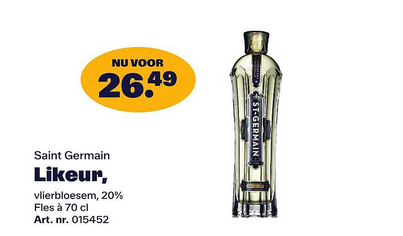 Saint Germain Likeur, vlierbloesem, 20% Fles à 70 cl