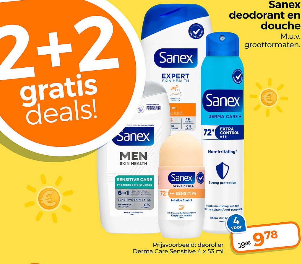 Sanex deodorant en douche M.u.v. grootformaten. 2+2 gratis deals!
