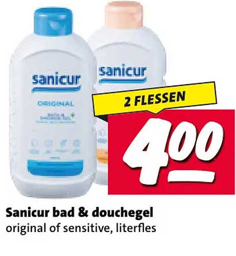 Sanicur bad & douchegel original of sensitive, literfles 2 flessen
