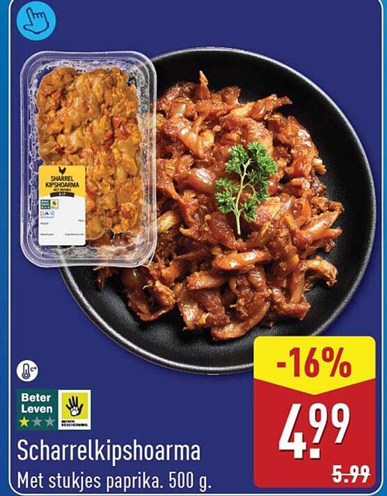 Scharrelkipshoarma Met stukjes paprika. 500 g.