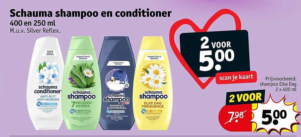 Schauma shampoo en conditioner 400 en 250 ml M.u.v. Silver Reflex. 2 voor 5.00 scan je kaart
