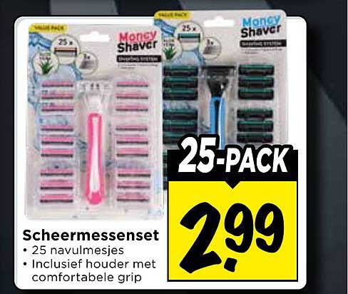 Scheermessenset 25 navulmesjes inclusief houder met comfortabele grip 25-PACK