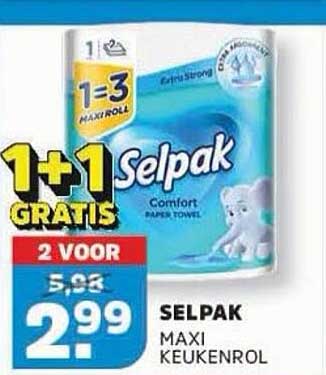 Selpak Maxi Keukenrol 1+1 gratis