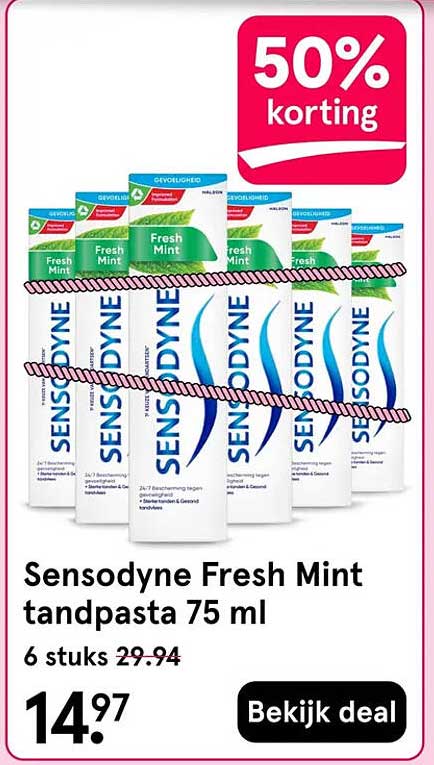 Sensodyne Fresh Mint tandpasta 75 ml 50% korting